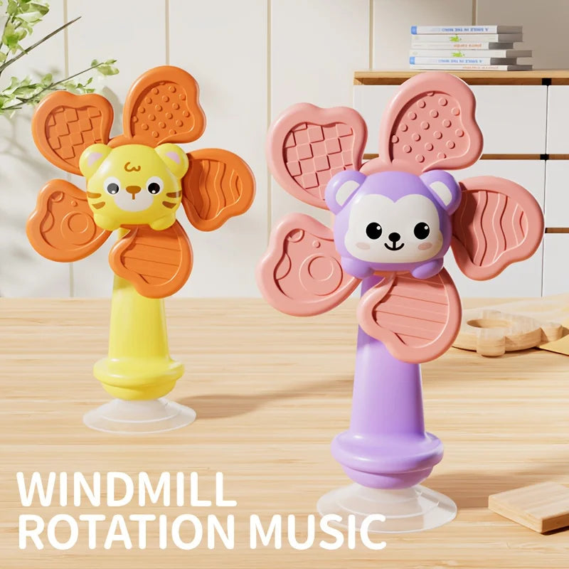 Baby Suction Cup Windmill Toy Manual Rotating Wind- Spinner Bear