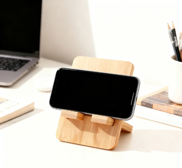 Bamboo Wood Desktop Phone & Tablet Lazy Stand Dock