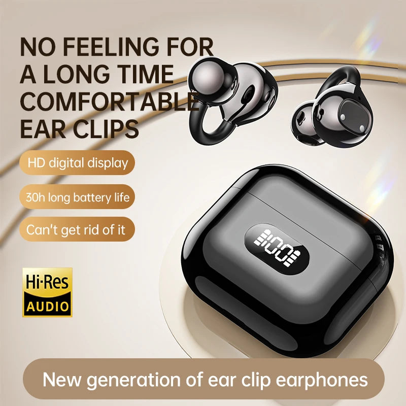 AI Translator Earbuds Clip-on Open Ear Headphones Wireless Bluetooth