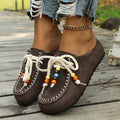 Women's Slip-on Loafers Soft Bottom Suede Leather Ethnic Flats Beaded