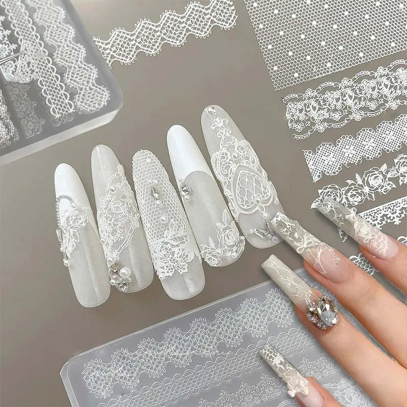 3D Lace Design Nail Art Silicone Mold Ultra-thin Transparent White