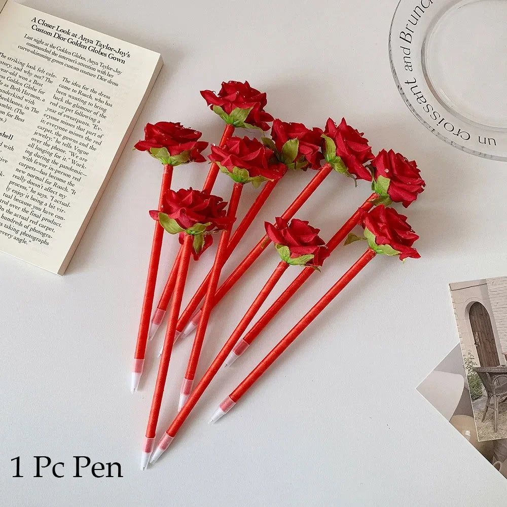 Artificial Rose Pen Stationery Ornament Creative Valentine's Day Zpaxo Red 1PC B17514D