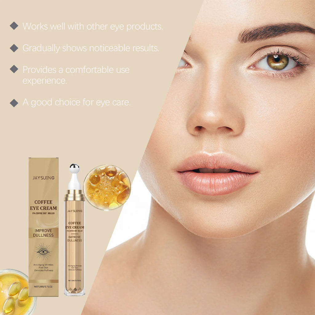 Caffeine Firming Eye Cream Fade Dark Circles Anti-Puffiness Lighten Fine Lines Under The Eyes Remove Eye Bags Roller Eye Massage Zpaxo