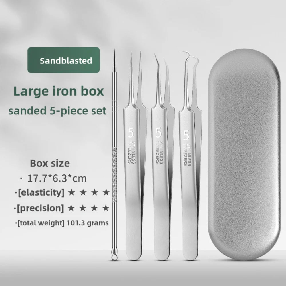 Premium Curved Acne Needle Stainless Face Skin Care Blackhead Tweezers Kit Professional High Hard Blackhead Remover Zpaxo 5pcs Set