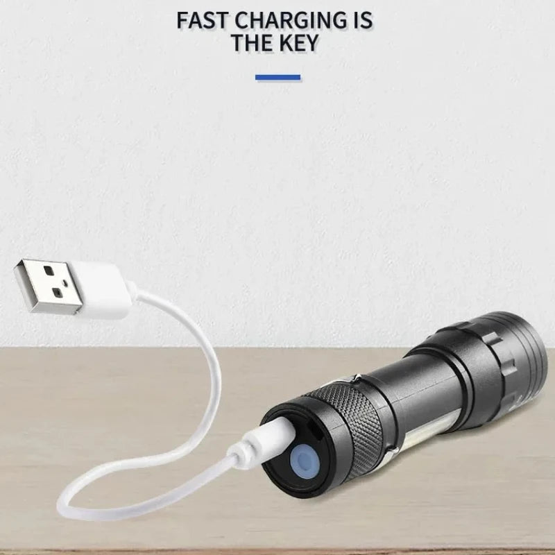 USB Rechargeable Mini Flashlight COB XPE Zoomable Torch