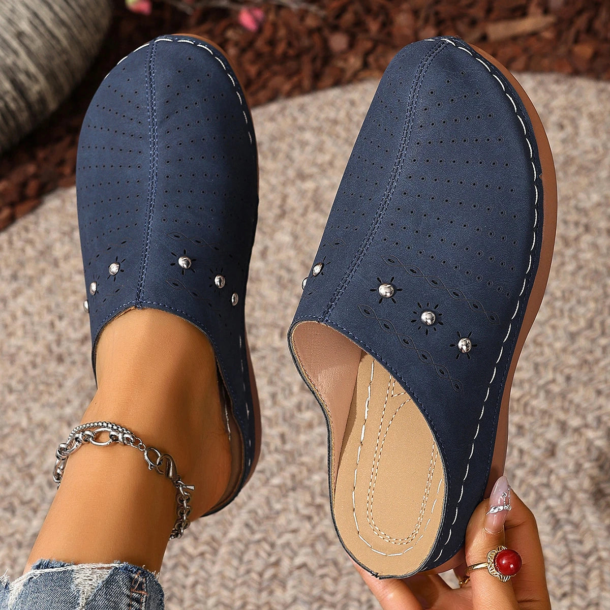 Women Slippers Summer Platform Hollow Outdoor Beach Shoes Woman Slip Zpaxo Blue 43