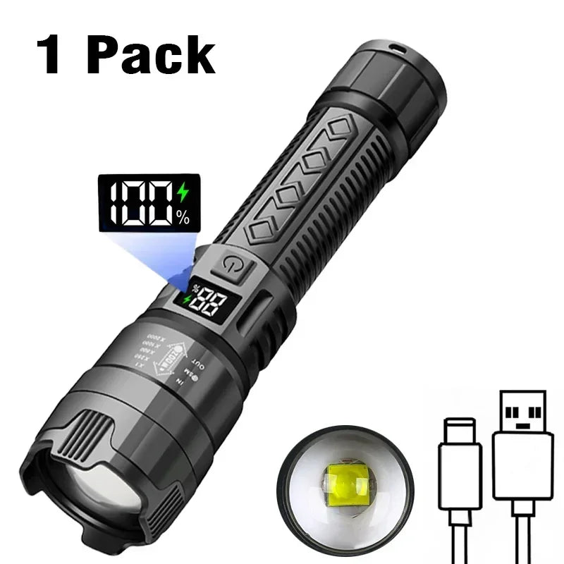 KDULIT XHP100 LED Rechargeable Zoom Flashlight | Digital Display