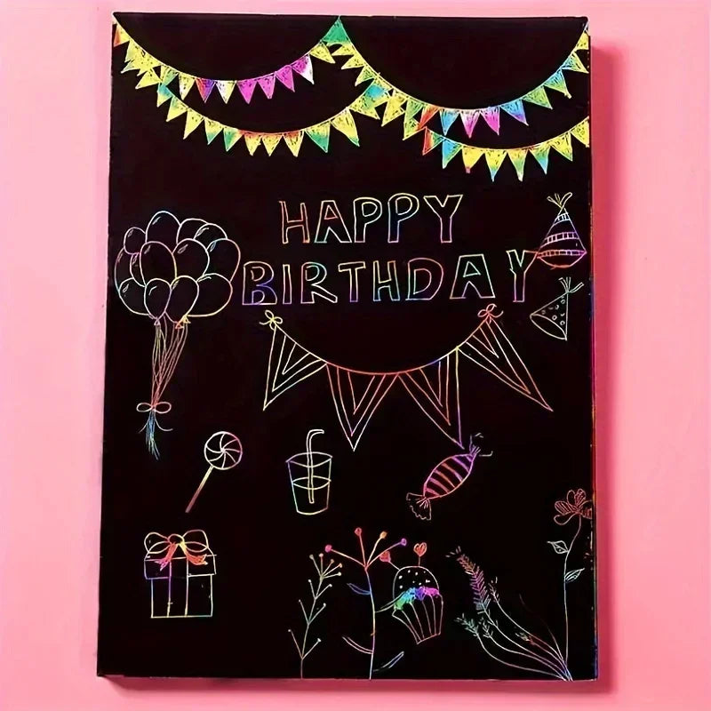 50pcs Magic Scratch Paper 5pcs Bamboo Pens Scratch Rainbow Art Paper Scratch Painting Kit with 5 Wooden Sticks Birthday Gift Zpaxo