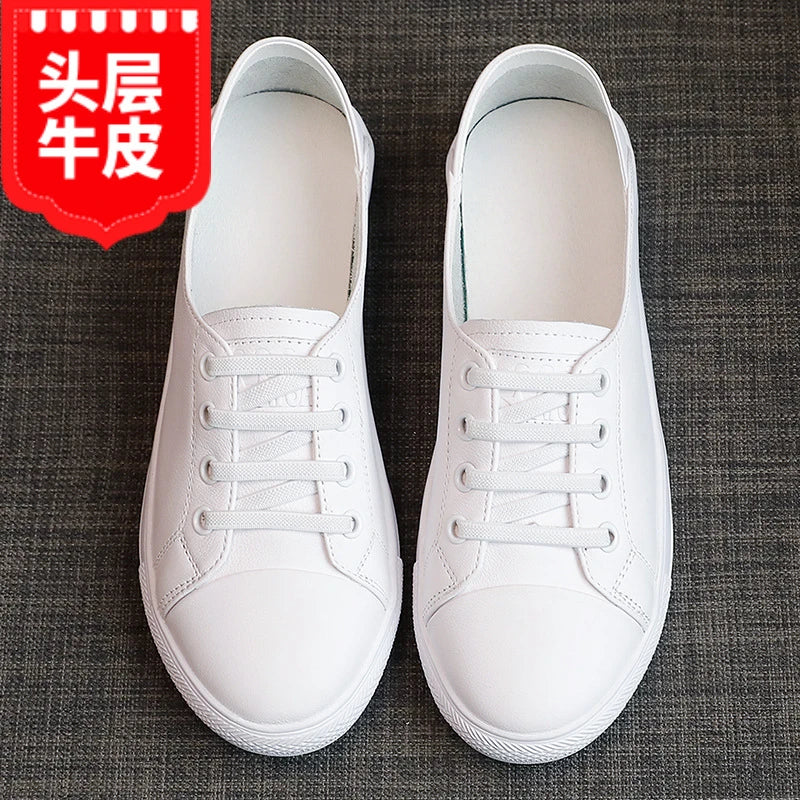 2026 Summer Leather White Sneakers Women Shallow Cut Fold Down Heel Zpaxo
