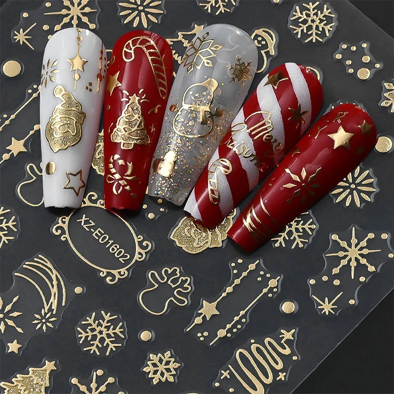 1/12pcs Multi Design Christmas Nails Sticker 3D Gold Stamping Sparkling Snowflake Christmas Tree Bowknot Winter Adhesive Decals Zpaxo