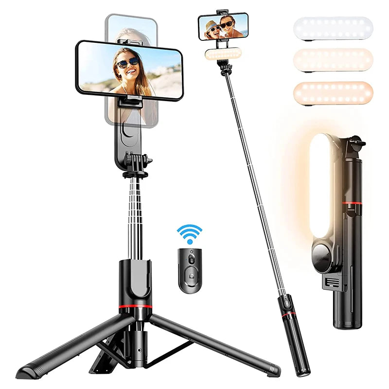 Portable Selfie Stick Phone Tripod With LED Light & Wireless Remote Extendable Tripods Stand 360 Rotation Compatible For iPhone Zpaxo