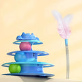 Pattern Feather Cat Toy, Three-layer Rotating Tower with Ball, Indoor Cat Interactive Fun&Christmas, New Year Pet Toys Zpaxo Blue 2pcs