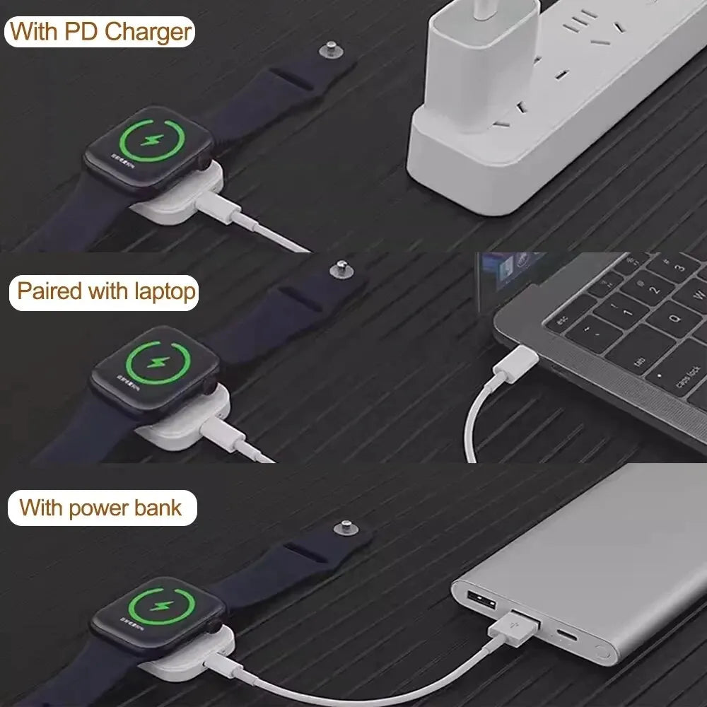 Wireless Charger For Apple Watch Series 9 8 7 SE 6 5 4 Ultra 3 2 1 Type C 8pin Two Interface Portable Magnetic Wireless Charger Zpaxo