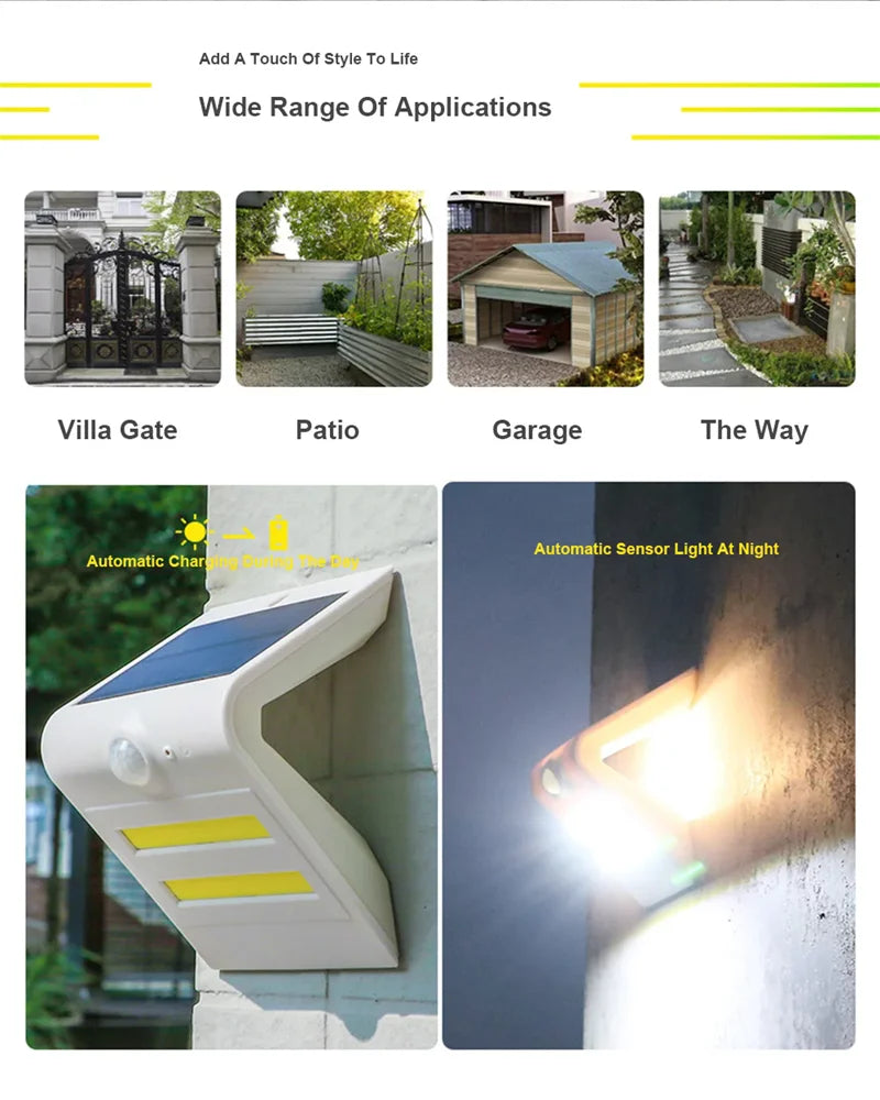 Solar LED Outdoor Motion Detection Wall Light IP65 Three Lighting Zpaxo