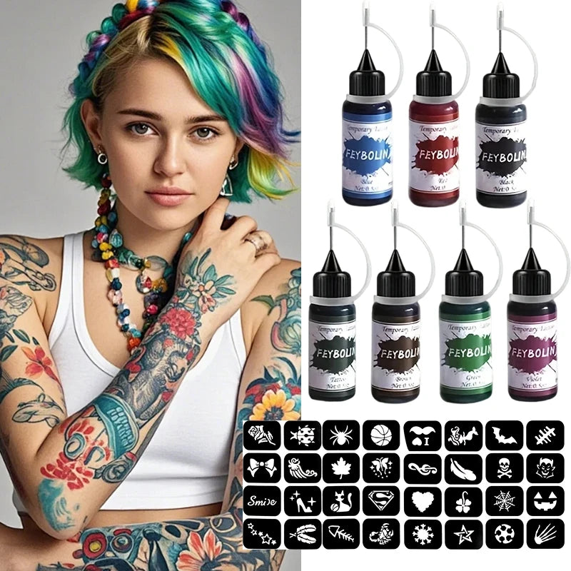 Temporary Tattoo Juice Paste with Templates,Temporary Henna Tattoo Ink Gel For Body Art Painting Cream,DIY Pigment Professional Zpaxo