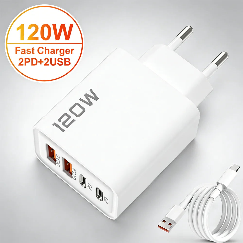 120W GaN USB-C Fast Charger 4-Port EU/US/UK Wall Adapter USB Wall Charger Zpaxo