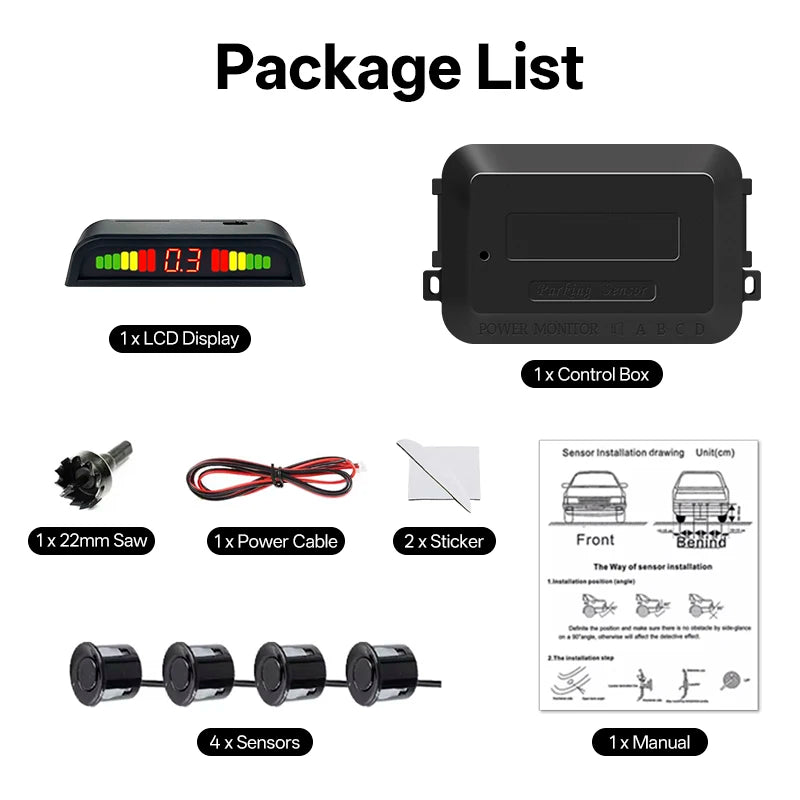 Hippcron Parking Sensors Car Reverse Display 4 Backward Sensor Sound