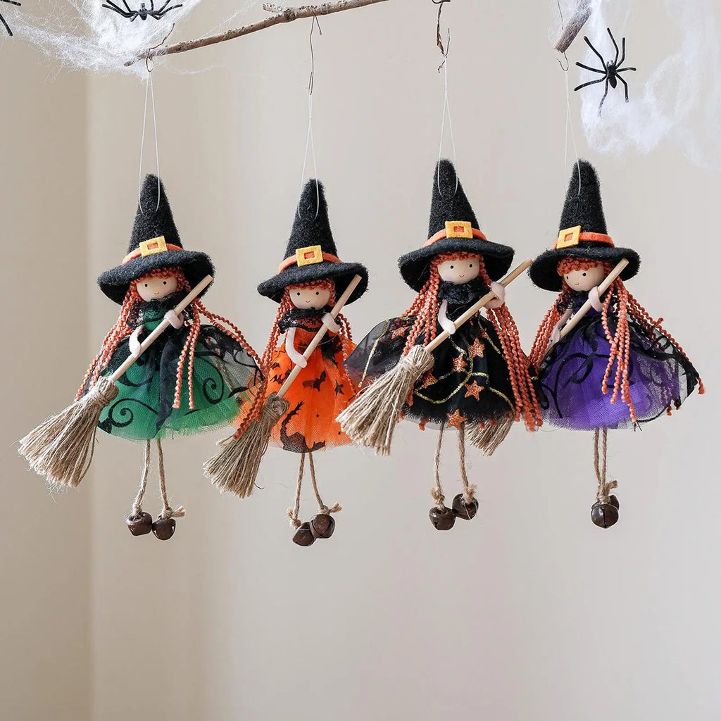 Halloween Witch Doll Hangable Kitchen Decor Broom Ornament Spooky