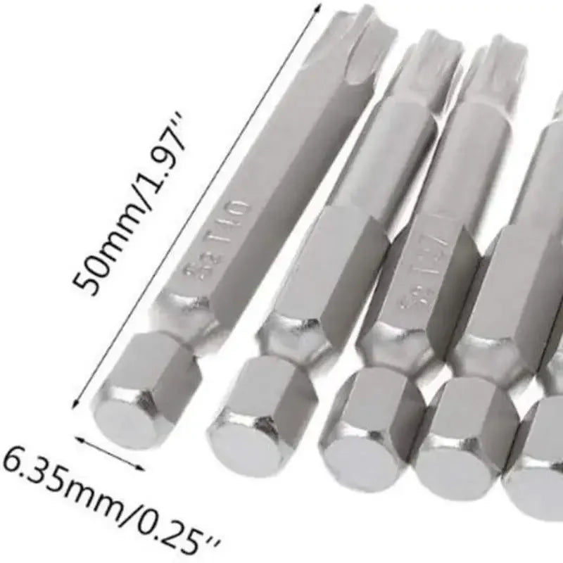 T10 T15 T20 T25 T27 T30 T40 5 Point Torx Screwdriver Bits 50mm S2 Magnetic Star Screw Driver 1/4" Hex Shank 7Pcs/lot Zpaxo