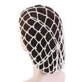 Pearls Beads Mesh Snood Hair Net Soft Solid Oversize Knit Hat Women Zpaxo White