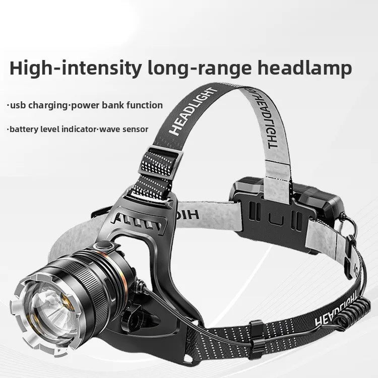 LED Ultra Strong Headlight Sensing Zoom Charging Head Flashlight