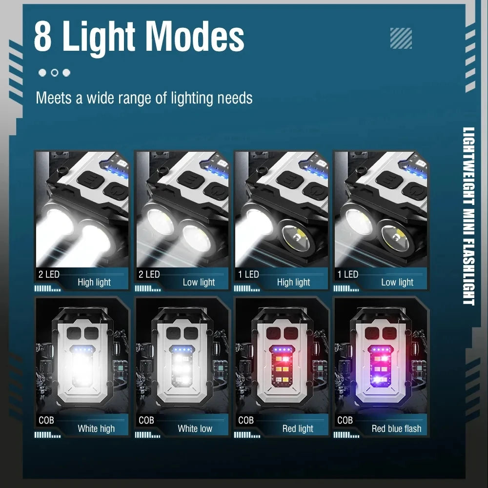 Mini Rechargeable LED Flashlight – 8 Modes, Magnetic & COB Light