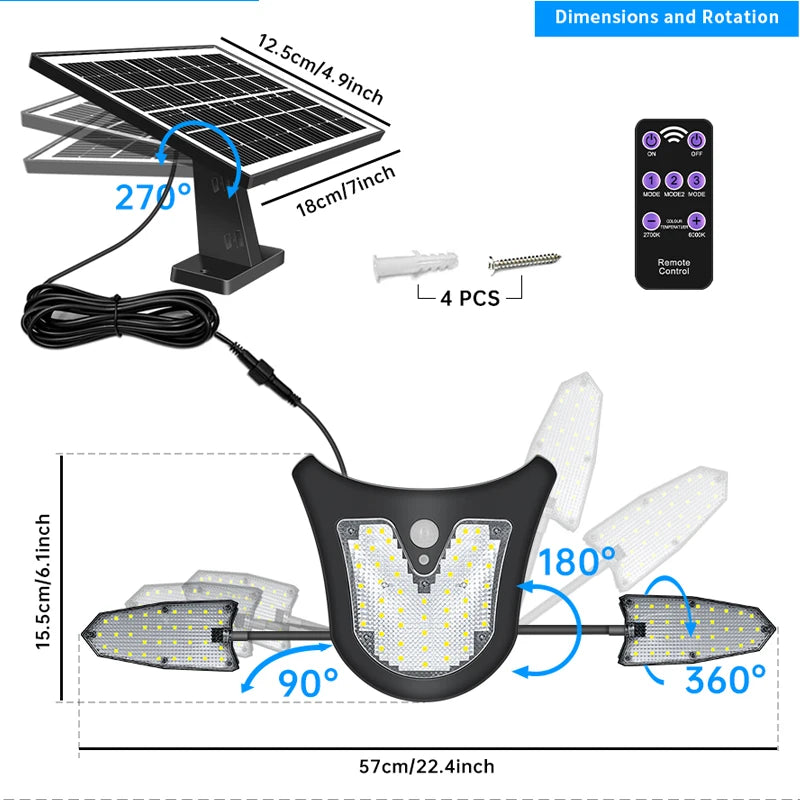 Bright Solar Lamp 115led Security Lights Remote IP65 Waterproof Zpaxo