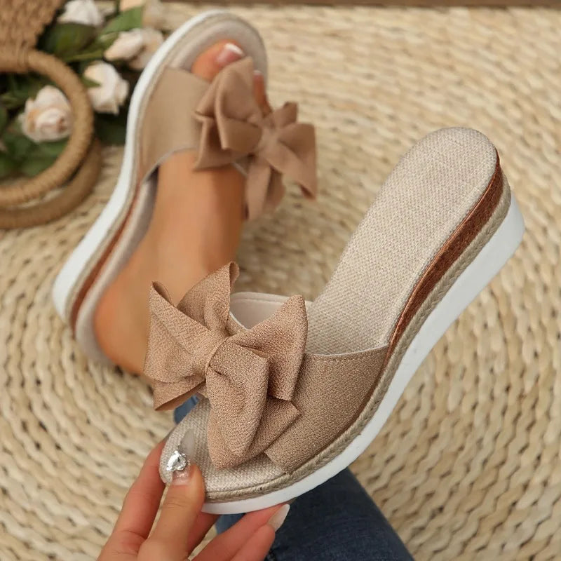 Women's Fish Mouth Open Toe Vintage Bow Embellishment Wedge Heel Zpaxo apricot 43