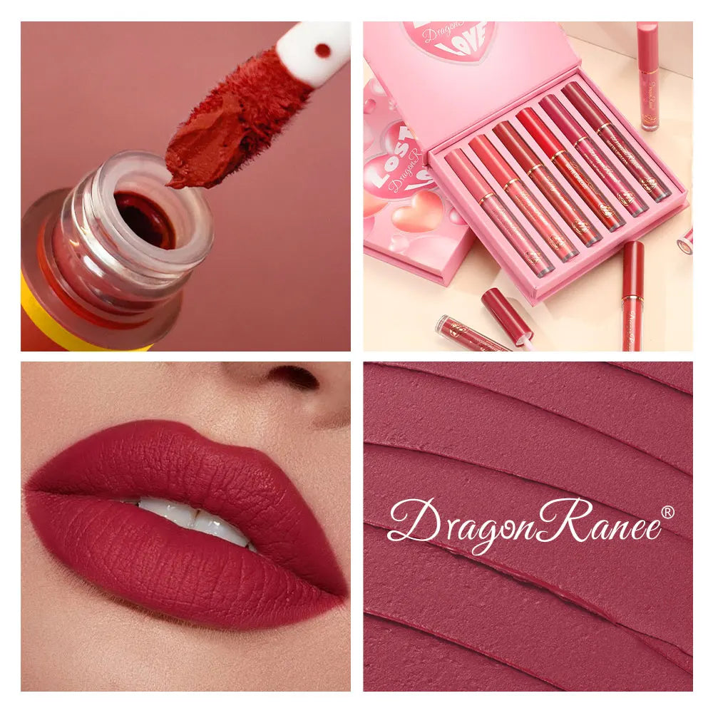 Set of Six Lip Glazes, Matte and Fine Texture, Easy to Apply, Non-Stick, Waterproof and Sweat-Proof, Versatile for Daily Use, Lip Gloss and Lipstick Set Zpaxo