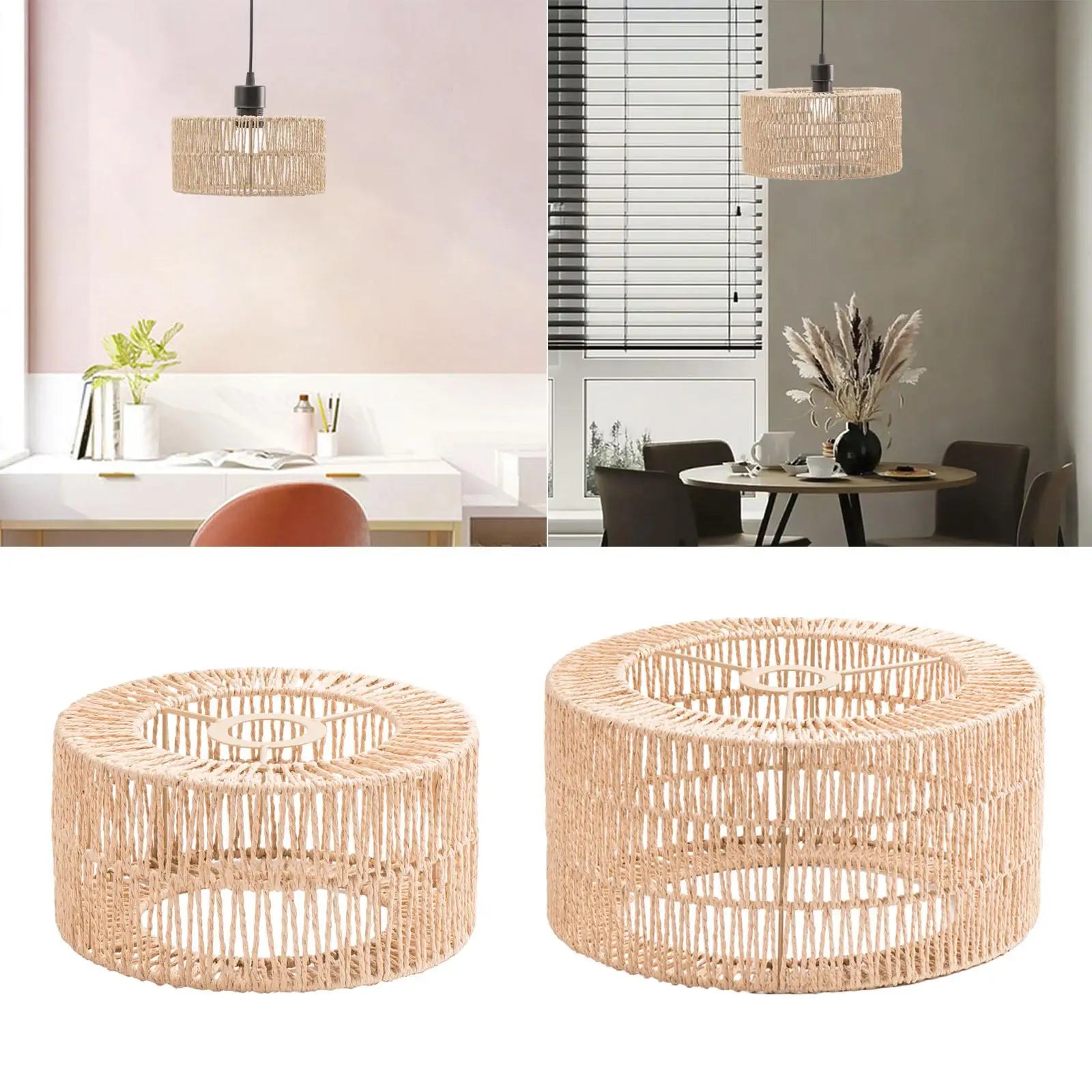 Boho Paper Rope Lampshade | Handwoven Pendant Light Shade Pendant Lampshade Zpaxo