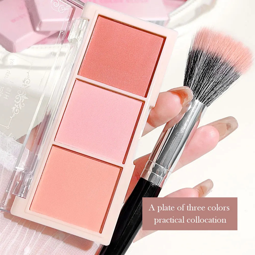 HISYI three-color blush matte natural nude makeup brightens the appearance and brightens the color. Three-color blush plate Zpaxo