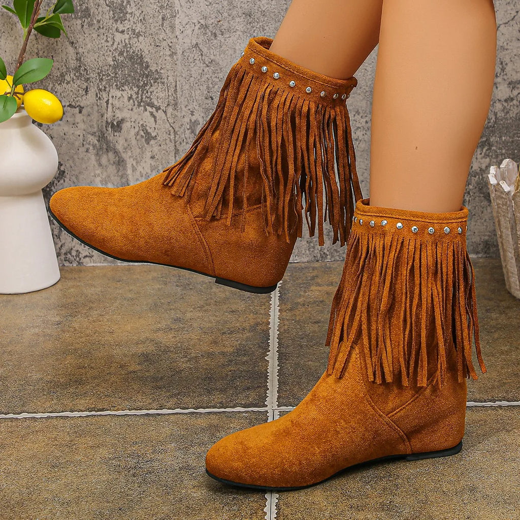 2025 New Women Tassel Boots Autumn Chelsea Western Boots Solid Comfortable Ankle Boots Women Designer Fashion Retro Shoes Women Zpaxo