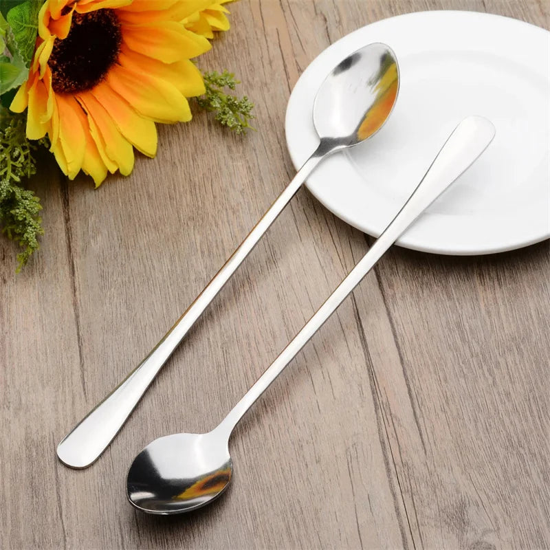Durable Long Handled Stainless Steel Coffee Spoon Ice Cream Dessert