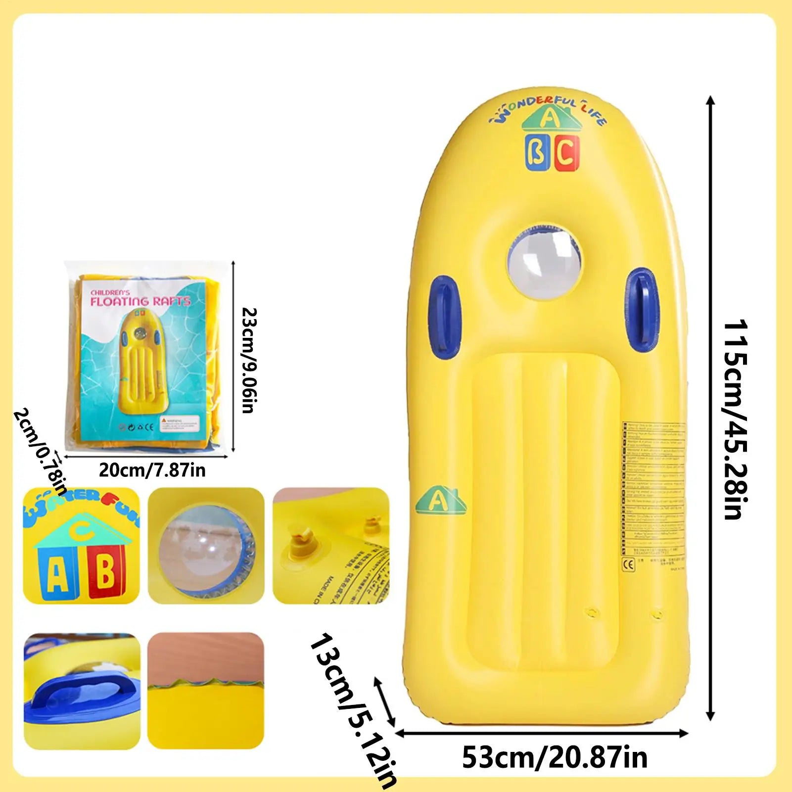 Inflatable Body Board PVC Kids Swim Float Handles Blow Up Pool