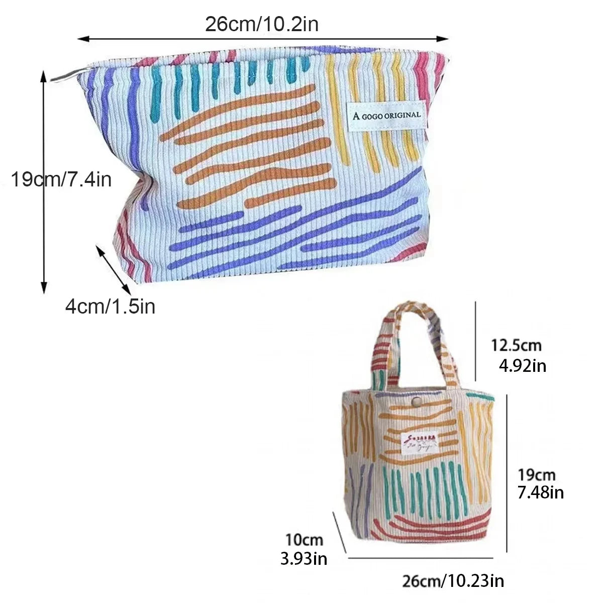 Large Striped Corduroy Makeup Bag – Cosmetic Storage Pouch Cosmetic Makeup Bag Zpaxo