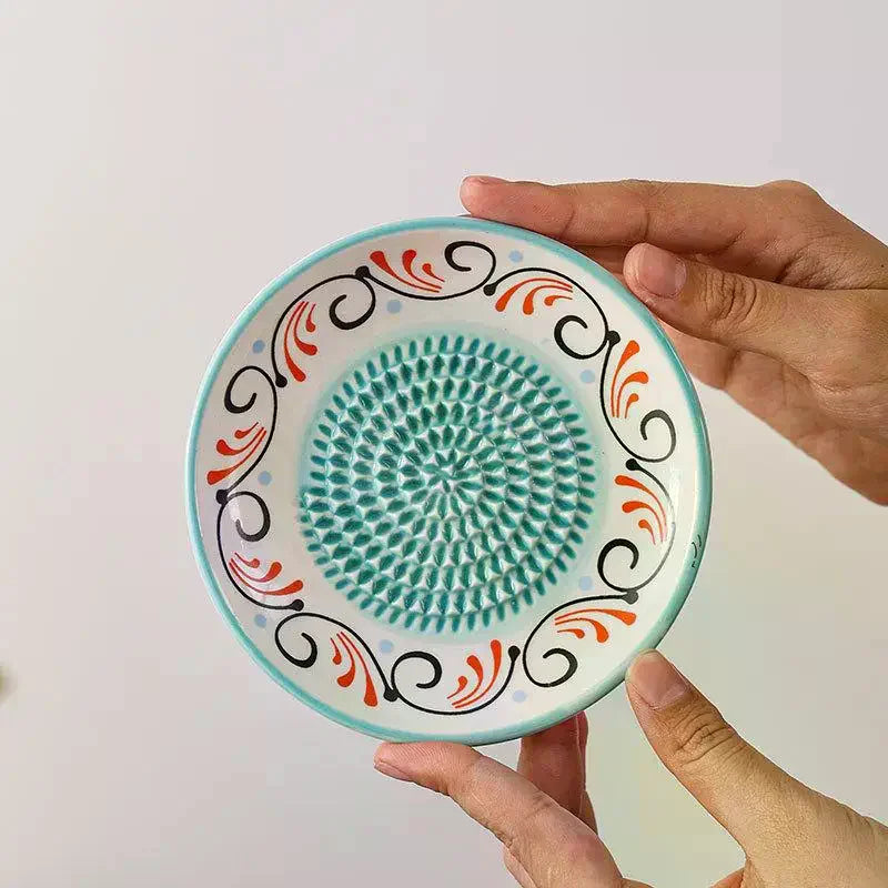 2-in-1 Ceramic Ginger Grater Round Plate Garlic Vegetable Fruit Zpaxo