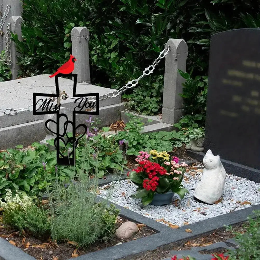 Miss You Memorial Garden Stake | Cardinal Grave Marker Plaque Memorial Garden Stake Zpaxo
