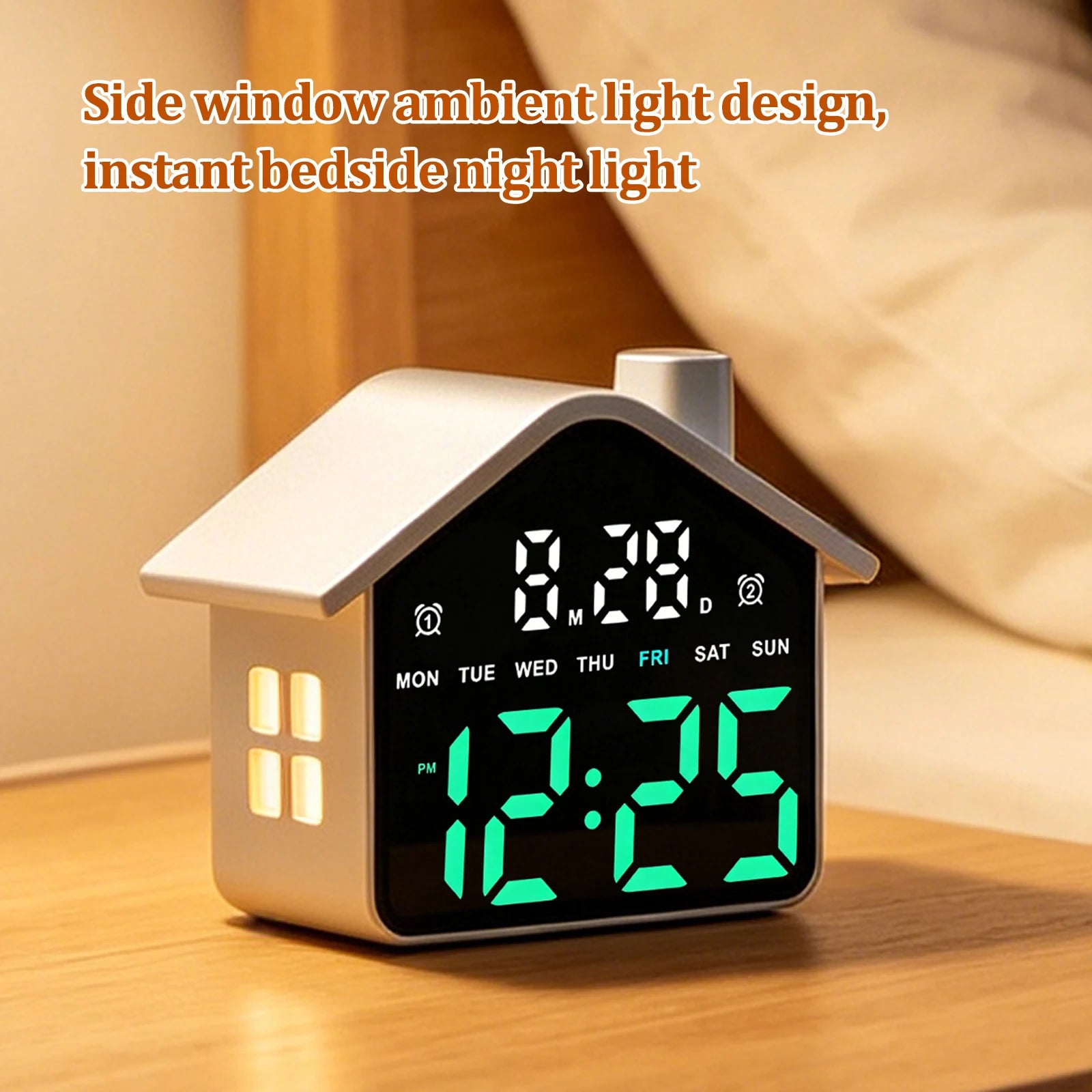 Led House Shaped Digital Alarm Clock Simple Electronic Small Night