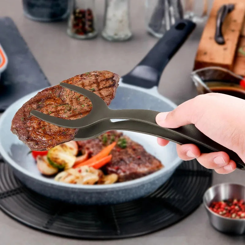1 Shovel Clip Silicone Grip Flip Tongs Egg Steak Spatula Pancake