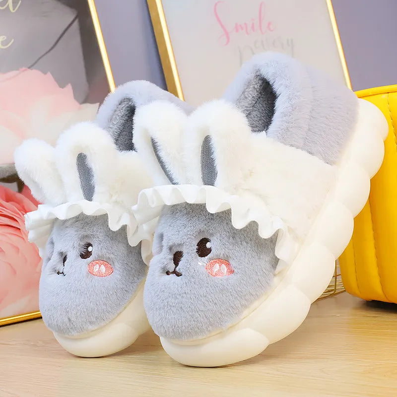 White Rabbit Hare Slippers Women's Cute Animal Platform Home Mules