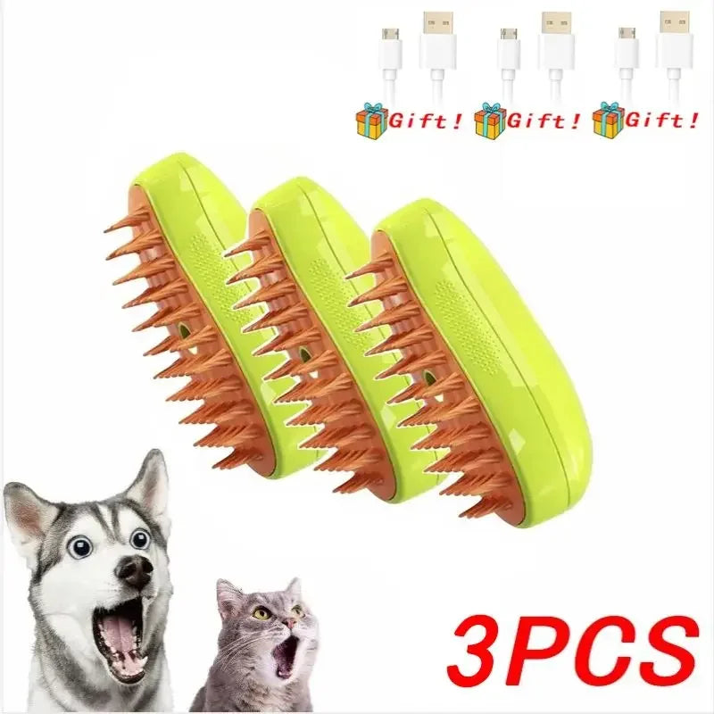3-in-1 Dog Hair Cat Hair Brush Electric Pet Cleaning Brush Steam Spray Brush Massage Hair Removal Comb Anti Flying Brushes Zpaxo 3PCS-Green