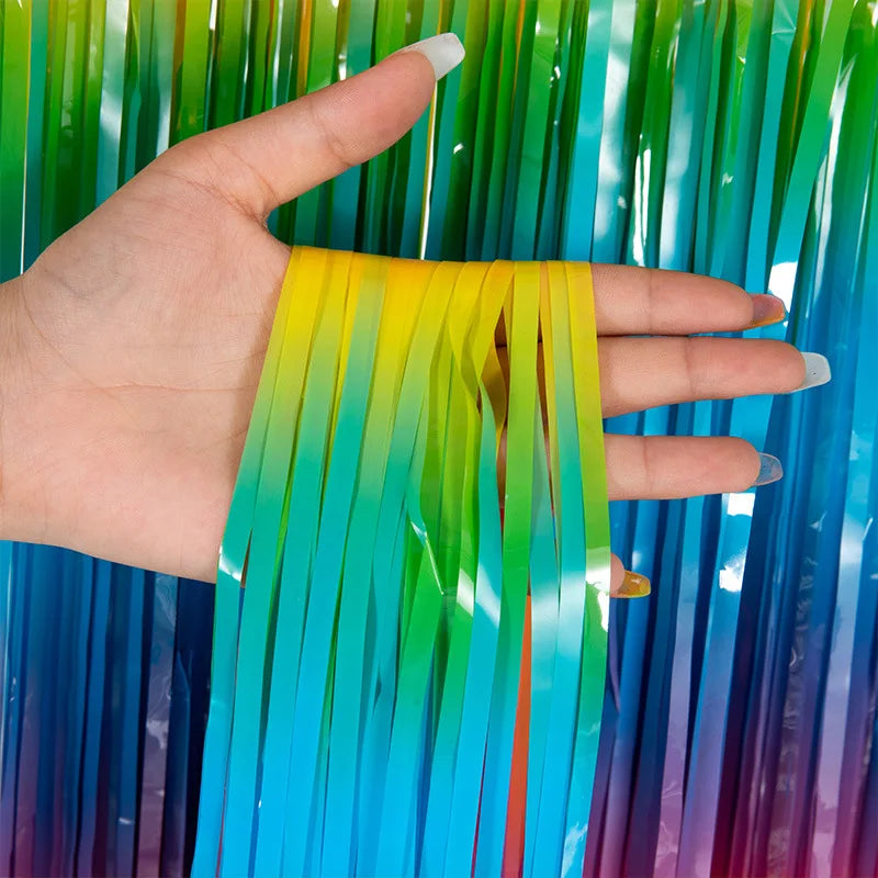 Pastel Fringe Foil Curtain Macaron Curtains Photo Booth Backdrop Zpaxo Rainbow 2 2 packs