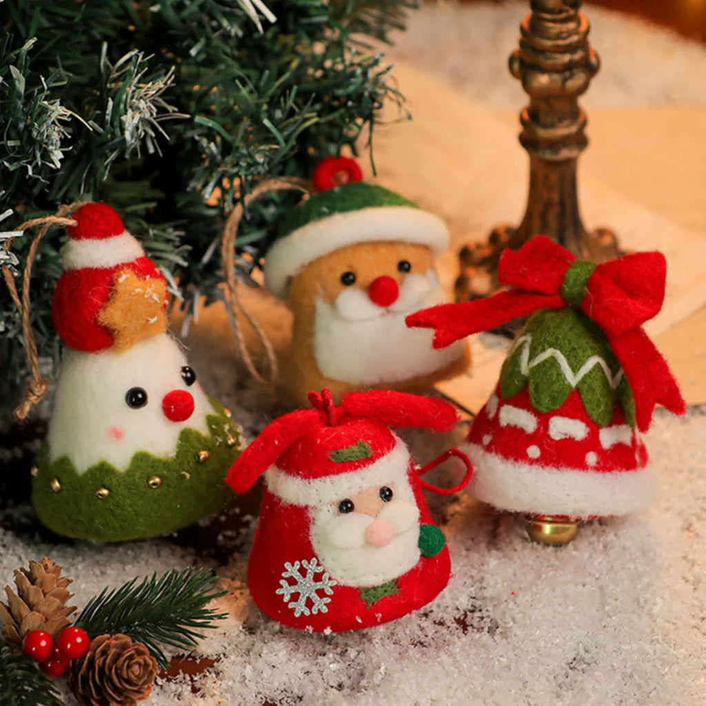 Wool Felt Christmas Bell Ornaments – Santa & Snowman Pendants