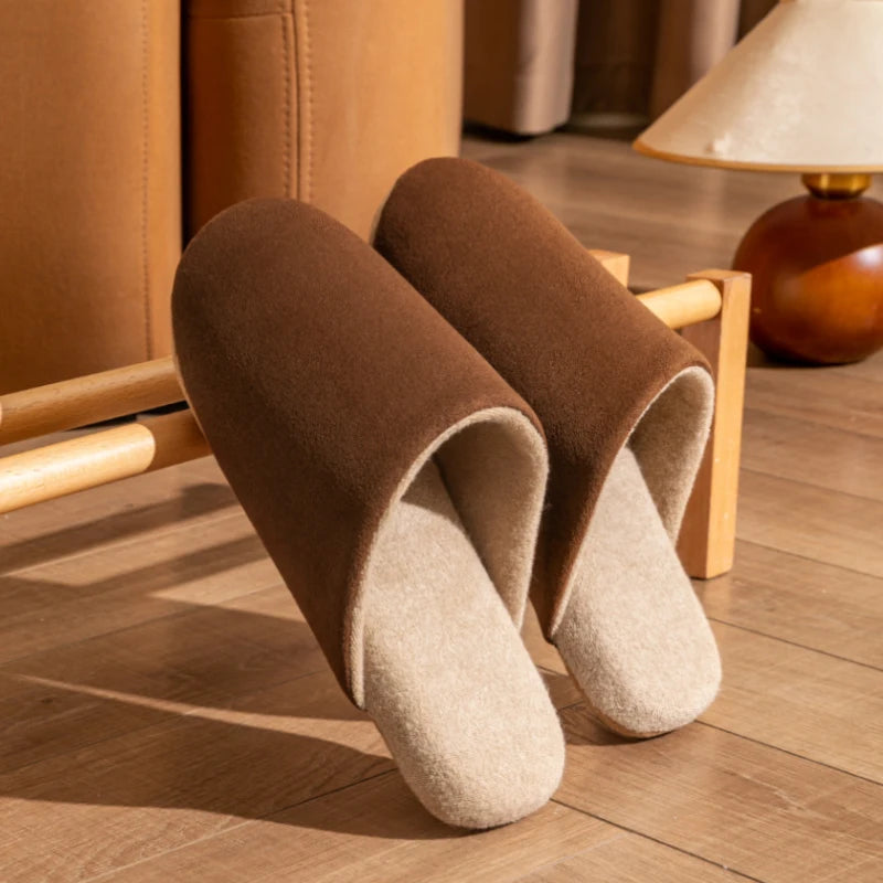 Autumn Winter Simple Suede Slippers Men Non-slip Indoor Bedroom Floor