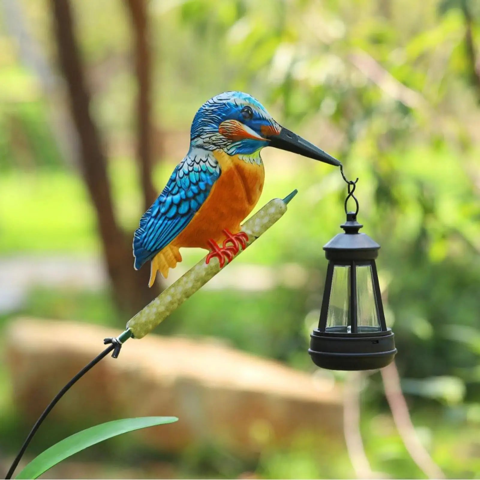 Solar Garden Statues Powered Kingfisher Light Pathway Waterproof