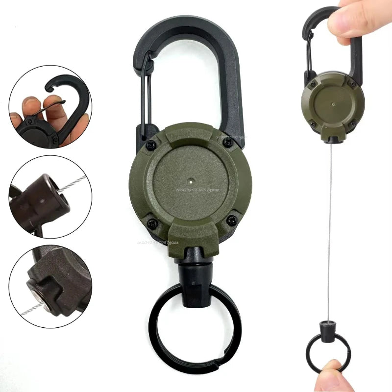 Retractable Heavy Duty Pull Reel Carabiner Key Chains Strong Steel Wire Rope Buckle Spring Key Ring Outdoor Sporty Keychain Tool Zpaxo Green