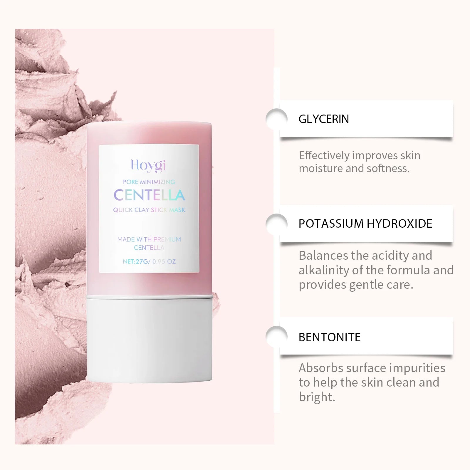 Hoygi Centella Asiatica Clay Mask Stick Soothing Calming Detoxifying Hydrating Anti-irritation Easy Application All Skin Types Zpaxo