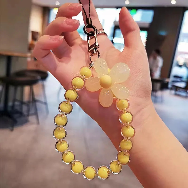 Colorful Flower Beads Anti-lost Lanyard Bracelet For Mobile Phone Case Wrist Strap Lanyard Phone Keychain Portable Wrist Pendant Zpaxo C