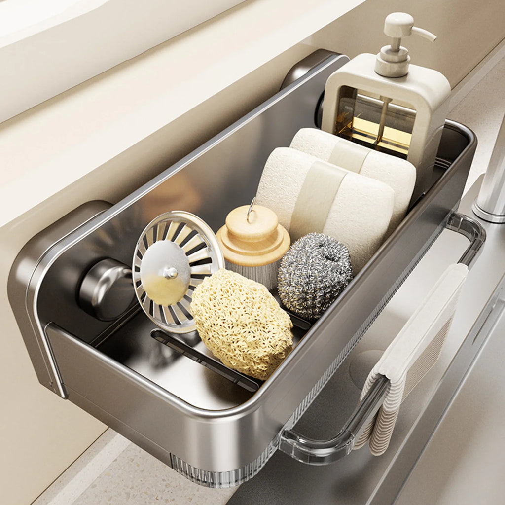 Sink Caddy Organizer Suction Cups Detachable Tray Wall Mounted