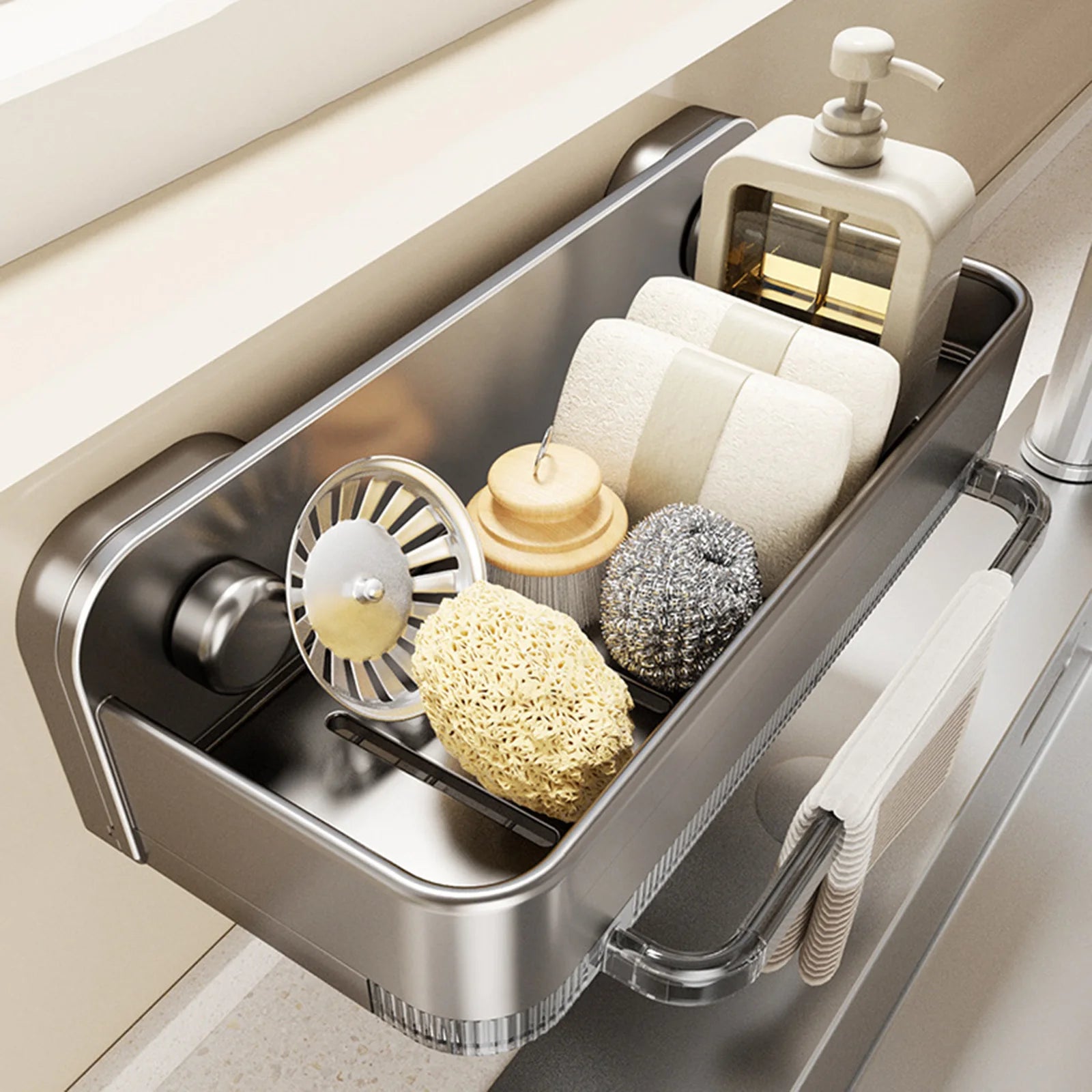 Sink Caddy Organizer Suction Cups Detachable Tray Wall Mounted